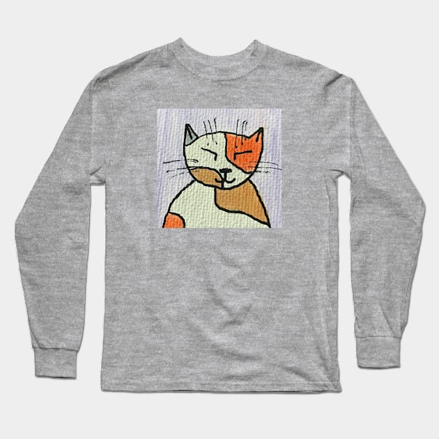 Whimsical Cat Portrait #6 Long Sleeve T-Shirt by ErinBrieArt